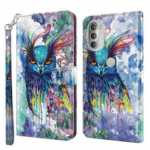 For Motorola Moto G51 5G 3D Painting Pattern TPU + PU Leather Phone Case(Watercolor Owl)