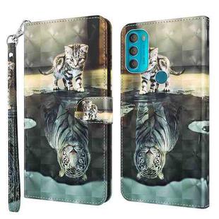 For Motorola Moto G71 5G 3D Painting Pattern TPU + PU Leather Phone Case(Cat Tiger)