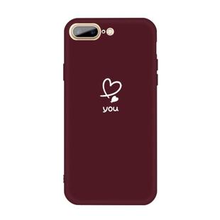 For iPhone 8 Plus / 7 Plus Love-heart Letter Pattern Colorful Frosted TPU Phone Protective Case(Wine Red)