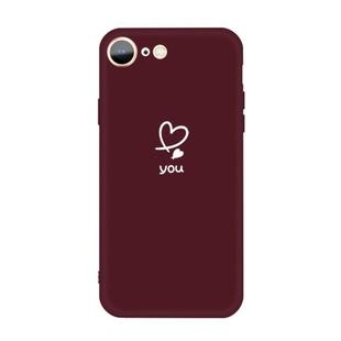 For iPhone SE 2022 / SE 2020 / 8 / 7 Love-heart Letter Pattern Colorful Frosted TPU Phone Protective Case(Wine Red)