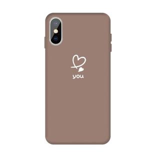 For iPhone X / XS Love-heart Letter Pattern Colorful Frosted TPU Phone Protective Case(Khaki)
