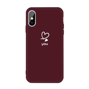For iPhone XS Max Love-heart Letter Pattern Colorful Frosted TPU Phone Protective Case(Wine Red)