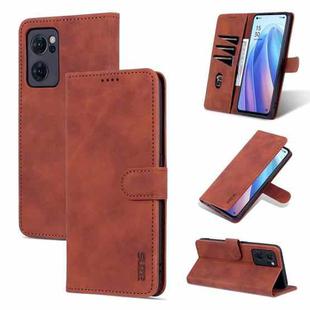 For OPPO Reno7 Global AZNS Skin Feel Calf Texture Flip Leather Phone Case(Brown)