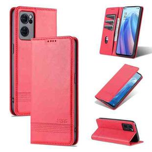 For OPPO Reno7 Global AZNS Magnetic Calf Texture Flip Leather Phone Case(Red)