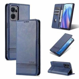 For OPPO Reno7 Global AZNS Magnetic Calf Texture Flip Leather Phone Case(Dark Blue)
