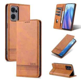 For OPPO Reno7 Global AZNS Magnetic Calf Texture Flip Leather Phone Case(Light Brown)