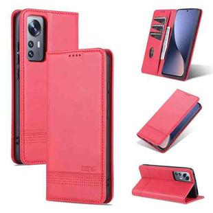 For Xiaomi 12 / 12X AZNS Magnetic Calf Texture Flip Leather Phone Case(Red)