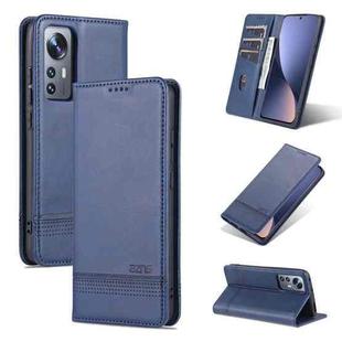For Xiaomi 12 / 12X AZNS Magnetic Calf Texture Flip Leather Phone Case(Dark Blue)