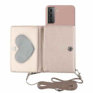 For Samsung Galaxy S22 5G Crossbody Lanyard Wallet Card Bag Phone Case(Pink)