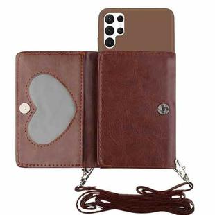 For Samsung Galaxy S22 Ultra 5G Crossbody Lanyard Wallet Card Bag Phone Case(Coffee)