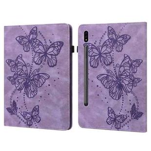 For Samsung Galaxy Tab S8 Embossed Butterfly Pattern Leather Tablet Case(Purple)