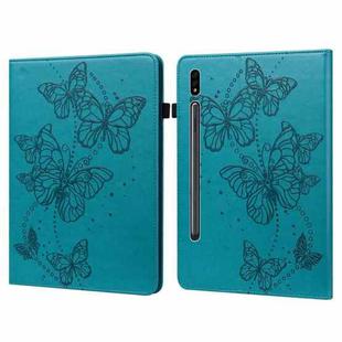 For Samsung Galaxy Tab S8 Embossed Butterfly Pattern Leather Tablet Case(Blue)