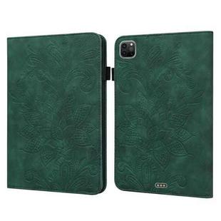 For iPad Pro 11 2022 / 2021 / Air 2020 10.9 Lace Flower Embossing Pattern Leather Tablet Case (Green)