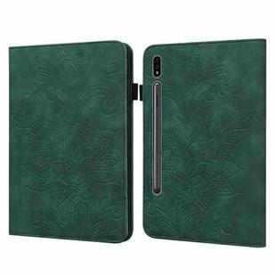Lace Flower Embossing Pattern Leather Tablet Case For Samsung Galaxy Tab S8(Green)