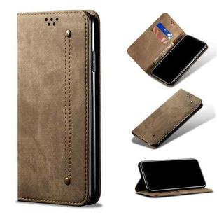 For Xiaomi Redmi 10A / 9C Denim Texture Casual Style Leather Phone Case(Khaki)