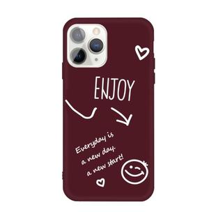 For iPhone 11 Pro Enjoy Emoticon Heart-shape Pattern Colorful Frosted TPU Phone Protective Case(Wine Red)