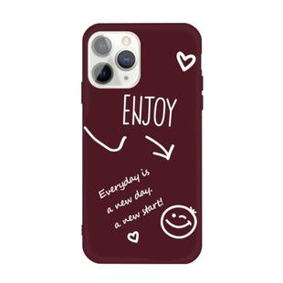 For iPhone 11 Pro Max Enjoy Emoticon Heart-shape Pattern Colorful Frosted TPU Phone Protective Case(Wine Red)