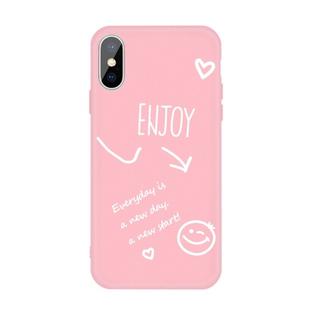 For iPhone X / XS Enjoy Emoticon Heart-shape Pattern Colorful Frosted TPU Phone Protective Case(Pink)