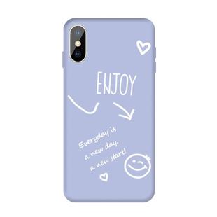 For iPhone X / XS Enjoy Emoticon Heart-shape Pattern Colorful Frosted TPU Phone Protective Case(Light Purple)