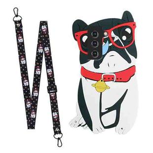 For Samsung Galaxy S22 5G Crossbody Cartoon Silicone Phone Case(Glasses Dog)