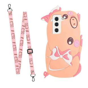 For Samsung Galaxy S22+ 5G Crossbody Cartoon Silicone Phone Case(Pig)