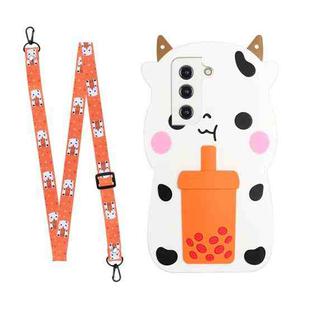 For Samsung Galaxy S22+ 5G Crossbody Cartoon Silicone Phone Case(Cow)