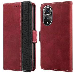 For Honor 50 Stitching Side-Magnetic RFID Leather Phone Case(Red)