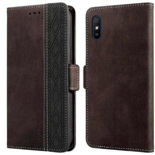 For Xiaomi Redmi 9A Stitching Side-Magnetic RFID Leather Phone Case(Coffee)