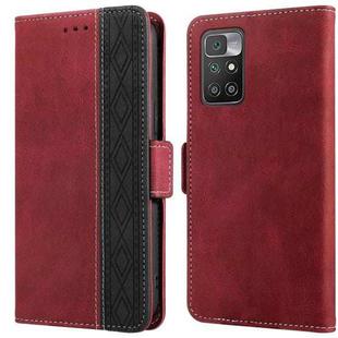 For Xiaomi Redmi 10 4G Stitching Side-Magnetic RFID Leather Phone Case(Red)