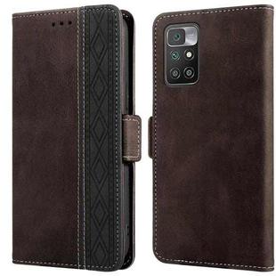For Xiaomi Redmi 10 4G Stitching Side-Magnetic RFID Leather Phone Case(Coffee)