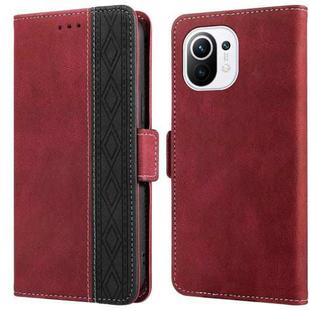 For Xiaomi Mi 11 Lite Stitching Side-Magnetic RFID Leather Phone Case(Red)