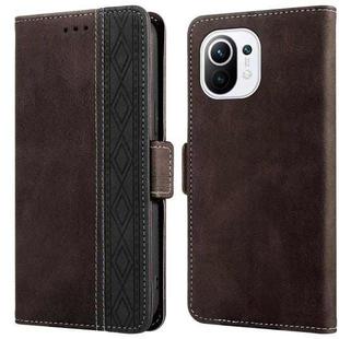 For Xiaomi Mi 11 Lite Stitching Side-Magnetic RFID Leather Phone Case(Coffee)