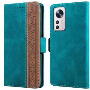 For Xiaomi 12 Stitching Side-Magnetic RFID Leather Phone Case(Dark Green)