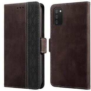 For Samsung Galaxy A02s Stitching Side-Magnetic RFID Leather Phone Case(Coffee)