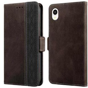 For Samsung Galaxy A22 JP Version Stitching Side-Magnetic RFID Leather Phone Case(Coffee)