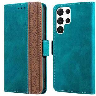 For Samsung Galaxy S22 Ultra 5G Stitching Side-Magnetic RFID Leather Phone Case(Dark Green)