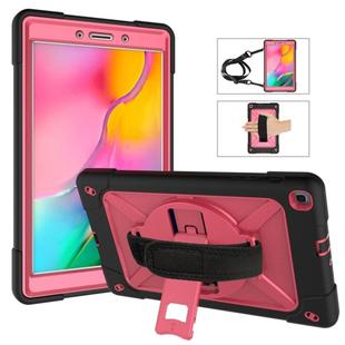 For Galaxy Tab A 8.0 (2019) T290 Contrast Color Silicone + PC Combination Case with Holder(Black + Rose Red)