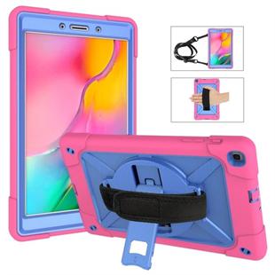 For Galaxy Tab A 8.0 (2019) T290 Contrast Color Silicone + PC Combination Case with Holder(Rose Red + Blue)