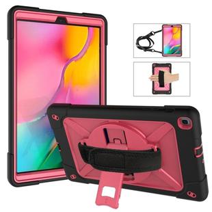 For Galaxy Tab A 10.1 (2019) T510 Contrast Color Silicone + PC Combination Case with Holder(Black + Rose Red)