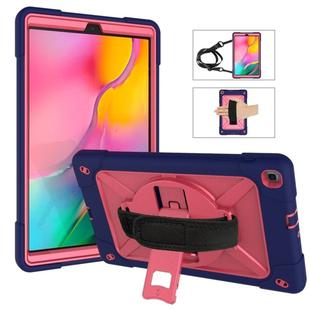 For Galaxy Tab A 10.1 (2019) T510 Contrast Color Silicone + PC Combination Case with Holder(Navy Blue + Rose Red)