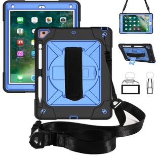 For iPad 9.7 Contrast Color Silicone + PC Combination Case with Holder(Black + Blue)