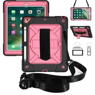 For iPad 9.7 Contrast Color Silicone + PC Combination Case with Holder(Black + Rose Red)