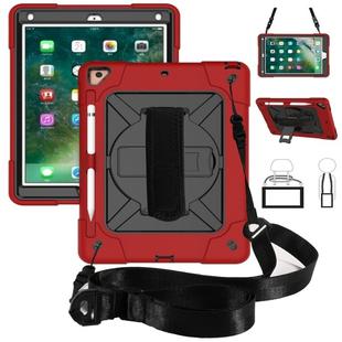 For iPad 9.7 Contrast Color Silicone + PC Combination Case with Holder(Red + Black)