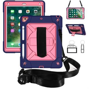 For iPad 9.7 Contrast Color Silicone + PC Combination Case with Holder(Navy Blue + Rose Red)