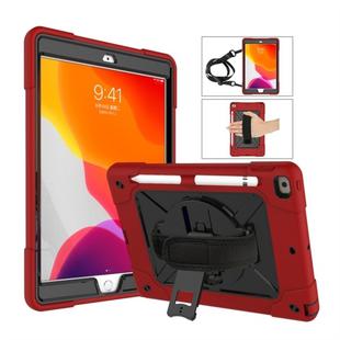 For iPad 10.2 Contrast Color Silicone + PC Combination Case with Holder(Red + Black)