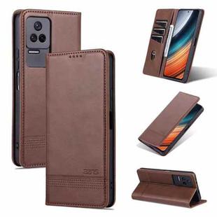 For Xiaomi Redmi K40S AZNS Magnetic Calf Texture Leather Phone Case(Dark Brown)