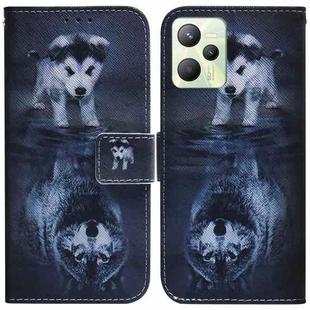 For OPPO Realme C35 Coloured Drawing Leather Phone Case(Wolf and Dog)
