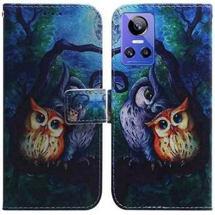 For OPPO Realme GT Neo3 Coloured Drawing Leather Phone Case(Oil Painting Owl)