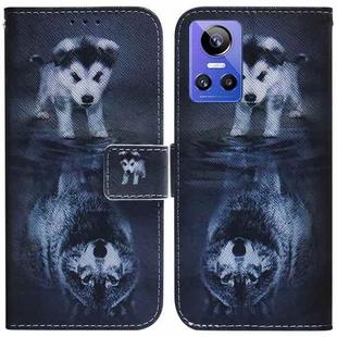 For OPPO Realme GT Neo3 Coloured Drawing Leather Phone Case(Wolf and Dog)