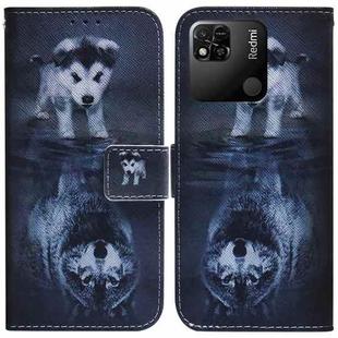 For Xiaomi Redmi 10A Coloured Drawing Leather Phone Case(Wolf and Dog)